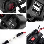 Priza USB x 2 si Voltmetru si termometru digital moto, led rosu, culoare negru